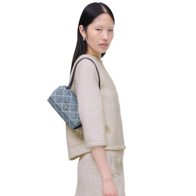 THE QUILTED DENIM MINI DUAL SHOULDER BAG